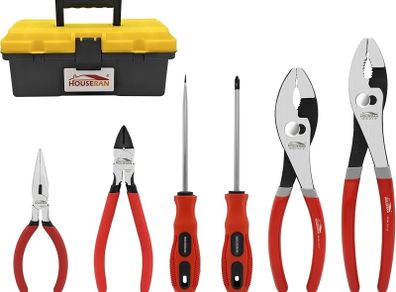 6-Piece Professional Tool Kit with Toolbox - 8" & 10" Slip Joint Pliers Set, 6" Wire Cutters, 5" Needle Nose Pliers, 2 Magnetic Screwdrivers, Storage Case for Garage, Crafts, Home Repairs
