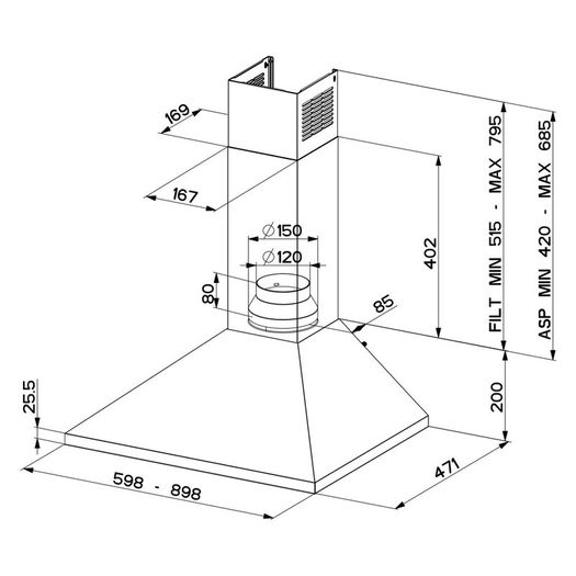 Damaged Faber Value X 600mm Canopy hood