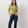THE VERY COLLECTION Lace Trim Long Sleeve Rib Top Green Size 10! Image 3