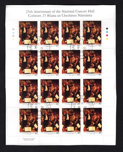 2006 Ireland 25th Anniversary of the National Concert Hall in Dublin Commemorative Stamp Sheetlet Plate 1B1B1B1B Fine CDS Used with Dublin cancel of 16th August 2006 (First day of issued) on envelope extract