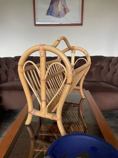 Vintage Mid Century Bamboo Magazine Rack with Heart Motifs