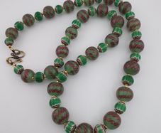 Antique Venetian Style Stripe & Chevron Glass Beads Necklace