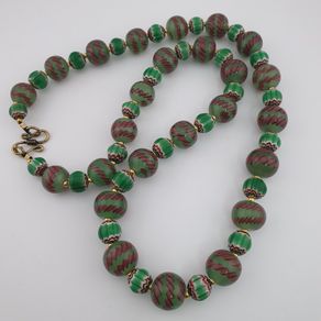 Antique Venetian Style Stripe & Chevron Glass Beads Necklace
