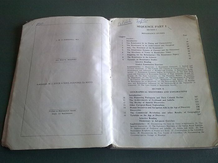 Old Irish school history book Published in Mayo Printed in Roscommon Ireland
