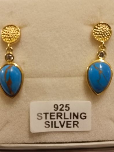 Gold Plated Sterling Silver Turquoise Drop Earrings