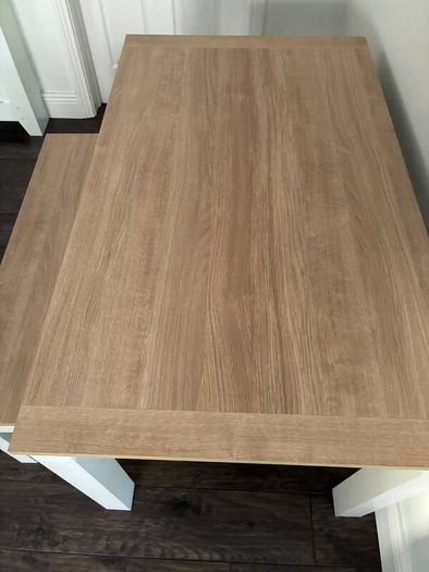 Dining table and bench set - oak effect and white