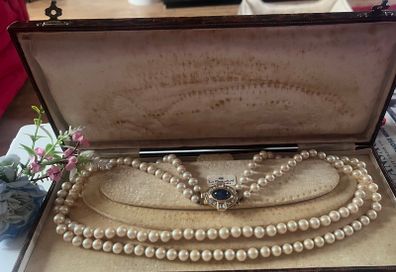 Vintage 1950s Pearl Necklace Double Strand Simulated Pearls, with Pendant Clasp. Beautiful Vintage Piece! Please PM for details. Katie P.