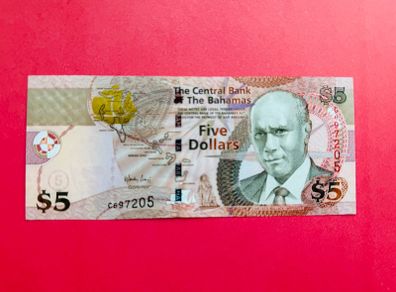 Bahamas   5  DOLLARS  2007  . Pick  72 .  Uncirculated
