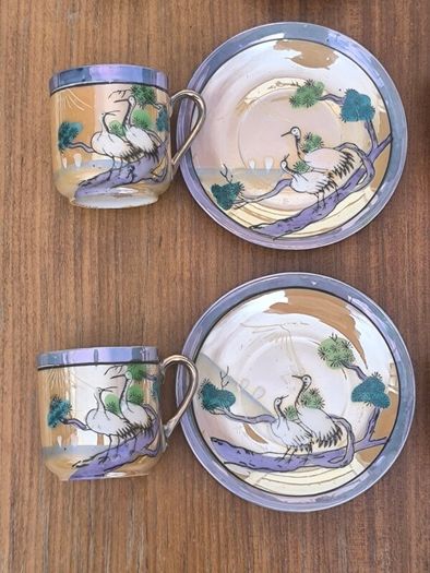 Title: Vintage Japanese Lusterware Coffee & Tea Set (18-Piece)
