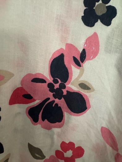 White floral pure linen short sleeve blouse size UK16 EU44 Postage included
