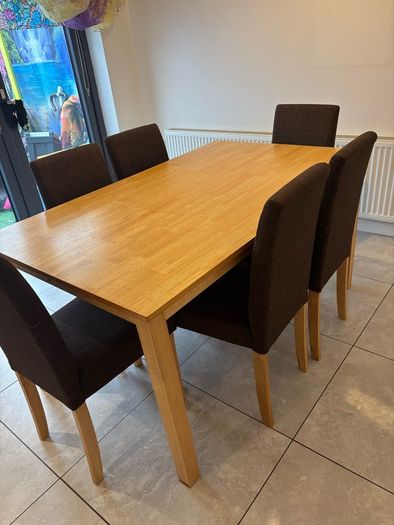 Table & 6 Brown Fabric Chairs