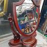 1850s to 1890s Antique Victorian Mahogany Shield-Shaped Dressing Table Mirror featuring Carved Scroll Supports and a Lift-up Trinket Compartment, Postage Available Image 3