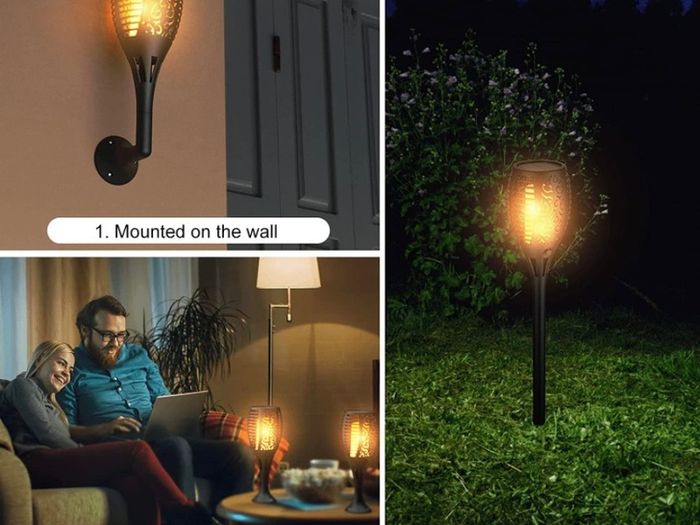 Solar Lights Outdoor Garden, 4 Pack 33LED Waterproof Solar Flickering Dancing Flame Pathway Lights, Dusk to Dawn Auto On and Off for Garden Patio Deck Yard Driveway Pathway