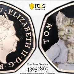 UK 2017 Silver Proof 50p Beatrix Potter Tom Kitten Coin Graded by PCGS PR69DCAM