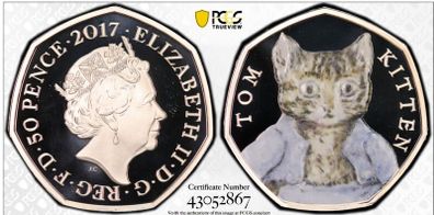 UK 2017 Silver Proof 50p Beatrix Potter Tom Kitten Coin Graded by PCGS PR69DCAM