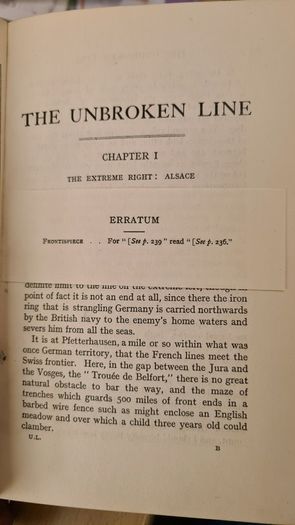 The Unbroken Line. H. Warner Allen. Along The French Trenches From. Switzerland To The North Sea. Hardback In Good Condition.