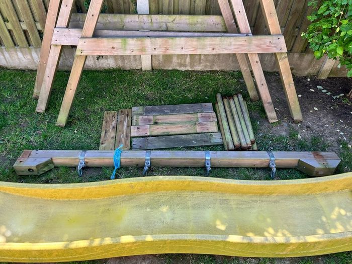Wooden Swing Set with Slide + Swing Accessories