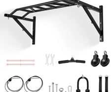 Pull Up Bar, Multi-Grip Wall Mounted Pull Ups, 50 in Width Multifunctional Chin Up Training Station, Heavy Duty Steel Upper Body Workout Bars with LAT Pulldown Attachments, 440 lbs, for Home Gym