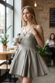 Grey Leather Mini Dress Size 16