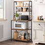 _kitchen shelf, standing shelf with shelves, with 6 hooks and metal frame, industrial design, for microwave, cooking utensils, 80 x 40 x 167 cm, vintage brown-black Image 2