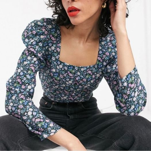 Other Stories Romantic French Style Floral Blouse Puff Sleeve