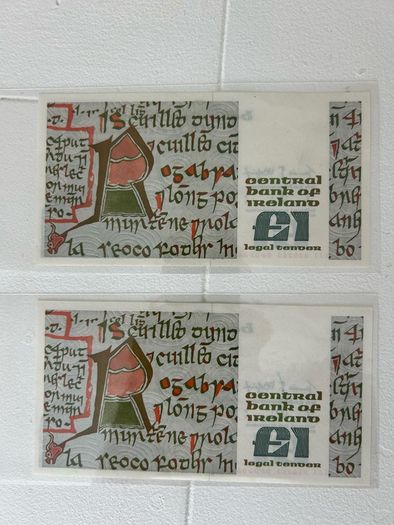 2x UNC Irish old banknote 1 pound consecutive serial nr 1986