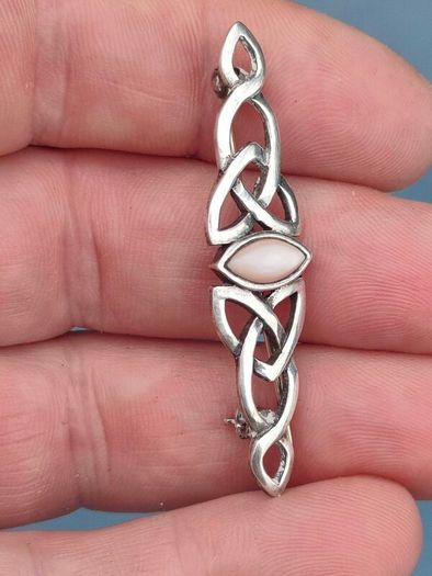 Vintage Sterling silver and White opal brooch