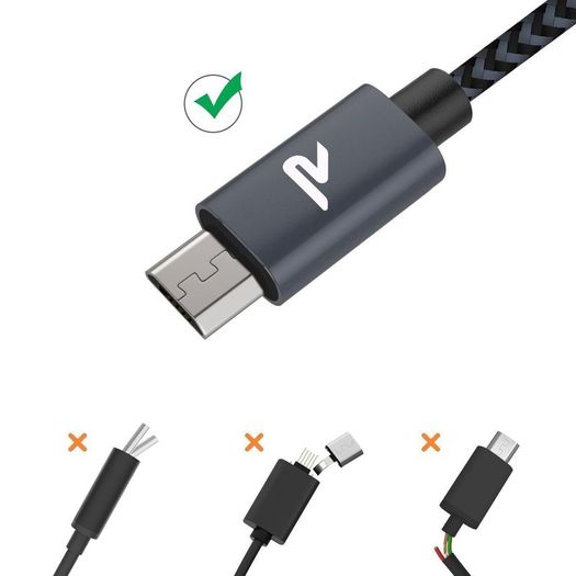 RAMPOW 2M Micro USB Fast Charging QC 3.0/2.0 & Data Sync Nylon Braided Cable (Brand New/Warranty)