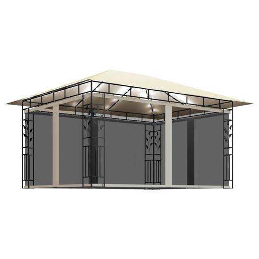 Gazebo with Mosquito Net and String Lights 4x3x2.73 m Cream 180 g/m Sq