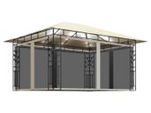 Gazebo with Mosquito Net and String Lights 4x3x2.73 m Cream 180 g/m Sq