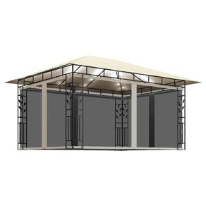 Gazebo with Mosquito Net and String Lights 4x3x2.73 m Cream 180 g/m Sq