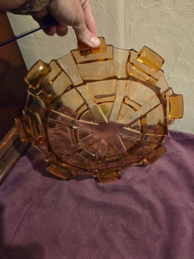 Large Art Deco Amber Glass Bowl