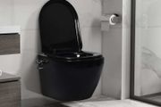 Wall Hung Rimless Toilet with Bidet Function Ceramic Black