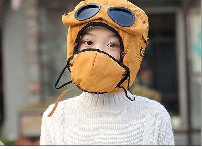 Children hat + face mask + goggles / glasses 3in1 - age up to 9 years old - kids beanie - Winter ski