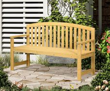 2 Seater Wooden Garden Bench with Armrest, Outdoor Furniture Chair for Park or Balcony, Orange