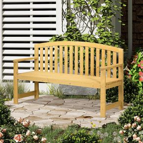 2 Seater Wooden Garden Bench with Armrest, Outdoor Furniture Chair for Park or Balcony, Orange