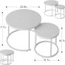 Round Coffee Table for Living Room,Nest of Tables Set of 2,White Center Tea Table with Metal Frame, End Side table for Small Space/Living Room/Bedroom, White, 60 x 60 x 50cm Image 5