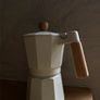 White Moka Pot Coffee Maker with Wooden Handle Image 3