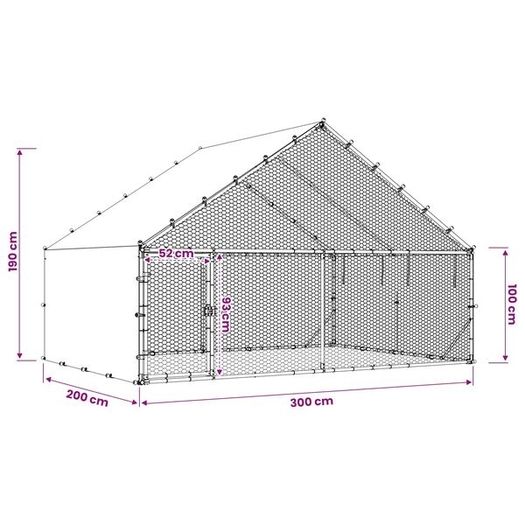 Chicken Coop with Roof Silver 300 x 200 x 190 cm