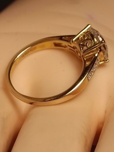3 carat Moissanite Solitaire Ring in 18kt Vermeil Hard Gold Plated Sterling Silver (Bargain)
