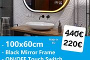 LED Bathroom Mirror 100x60cm Wi Fi Weather Station Clock Temperature Bright Light Makeup Cosmetic Vanity Dual LED