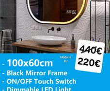 LED Bathroom Mirror 100x60cm Wi Fi Weather Station Clock Temperature Bright Light Makeup Cosmetic Vanity Dual LED