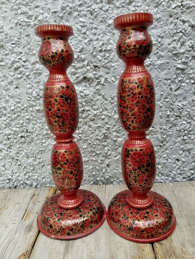 Pair lacquer work candle holders ?