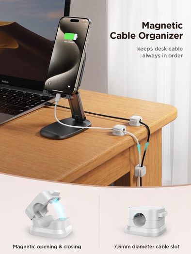 6 Pack Cable Tidy Clips Adjustable Cord Organiser Magnetic Management Self Adhesive Wire Holder for Desk, Nightstand, Charging Cables, HDMI, USB, Audio Cable, Office, Home, White