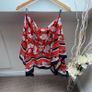 GARCIA Red Floral Lightweight Scarf | Vibrant Colorblock Trim Rectangle Shawl Image 2