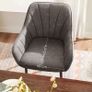 Set of 2 Grey Dining Chairs with Armrests Quilted PU Upholstered Kitchen & Dining Room Chairs Image 3