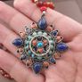 Antique Style Brass & Lapislazuli,Coral,Turqouise Pendant with Carnelian Beads Necklace Image 6