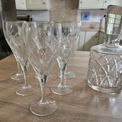 Galway Crystal 6 Water Goblets and Decanter