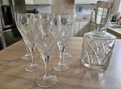 Galway Crystal 6 Water Goblets and Decanter
