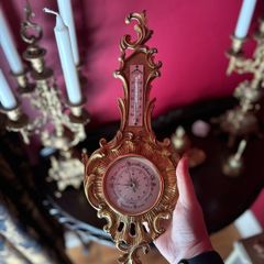 Ornate Rococo Style Gilt Barometer with Thermometer